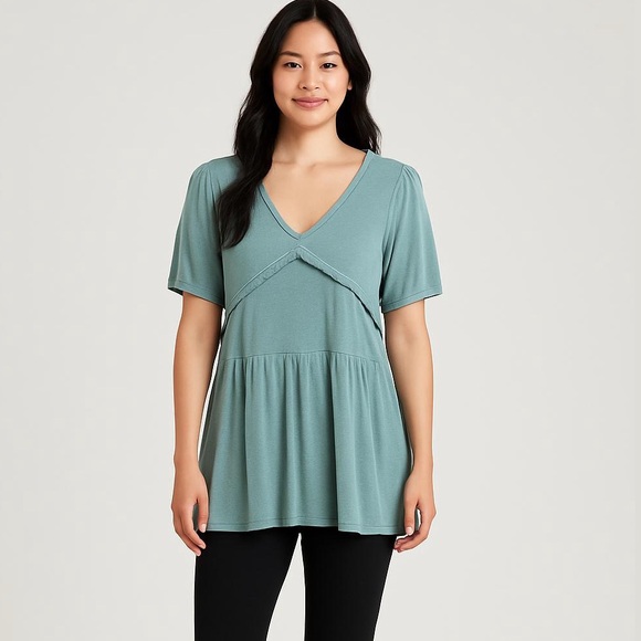 POL Teal Short Sleeve V-Neck Top - Picture 1 of 6